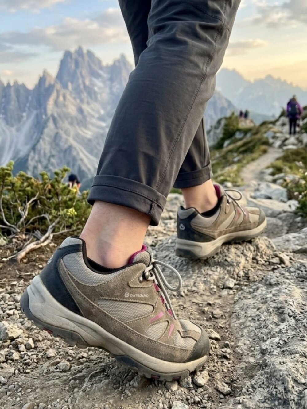Outbound Leather And Canvas Hiking Shoes In Tan And Purple